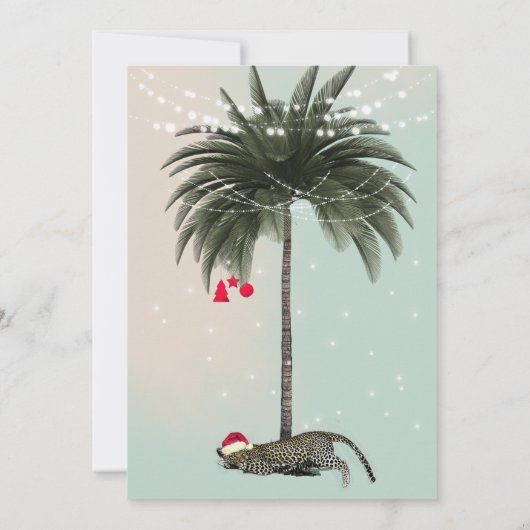 Weihnachtsfeiertag Leopard Palm String Lights Einladung (Rückseite)