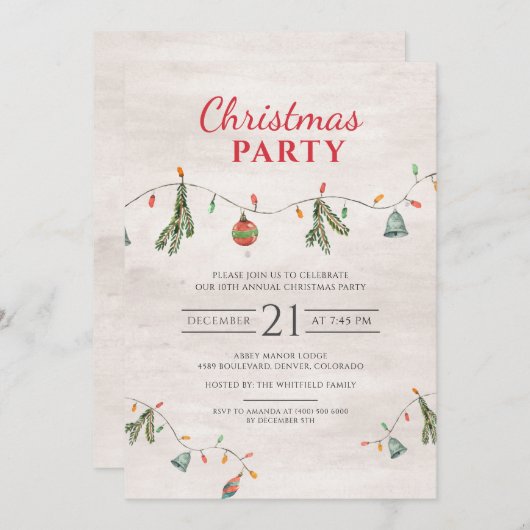 Weihnachtsfeiertag Lichter und Dekoration Einladung (Vorne/Hinten)