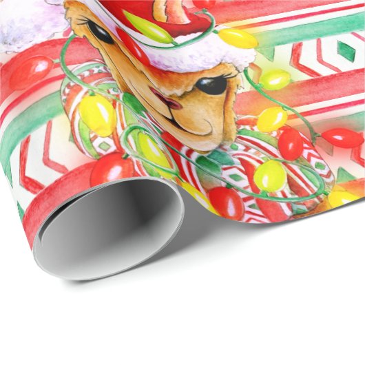 Weihnachtsfeiertag Llama Aquarellmuster Geschenkpapier (Rolleneckpunkt)