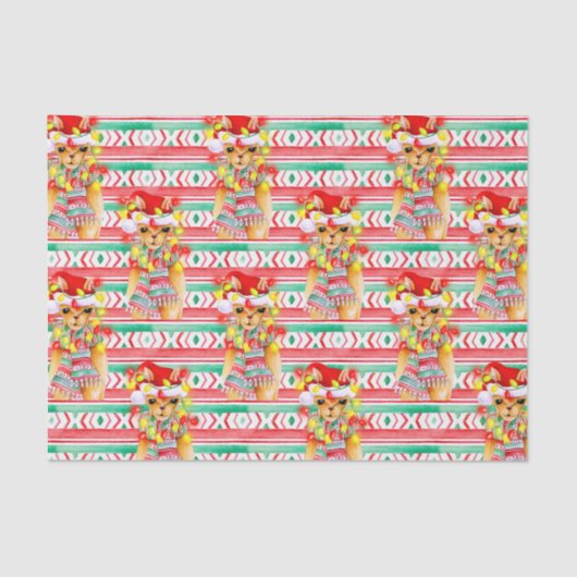 Weihnachtsfeiertag Llama Aquarellmuster Seidenpapier (Vorderseite)