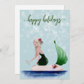 Weihnachtsfeiertag Mermaid Green Feiertagskarte (Vorne/Hinten)