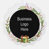 Weihnachtsfeiertag mit eigenem Firmenlogo Ornament Karte (Vorderseite)