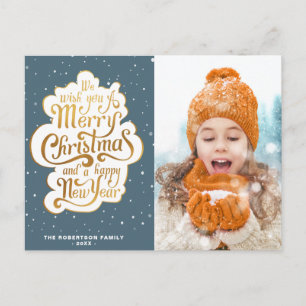 Weihnachtsfeiertag mit goldenem Drehbuch Foto Postkarte
