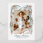 Weihnachtsfeiertag mit Poinsettias Folien Feiertagskarte (Vorderseite)