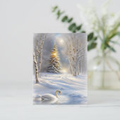 Weihnachtsfeiertag mit Swan und Weihnachtsbaum Feiertagspostkarte (Stehend Vorderseite)