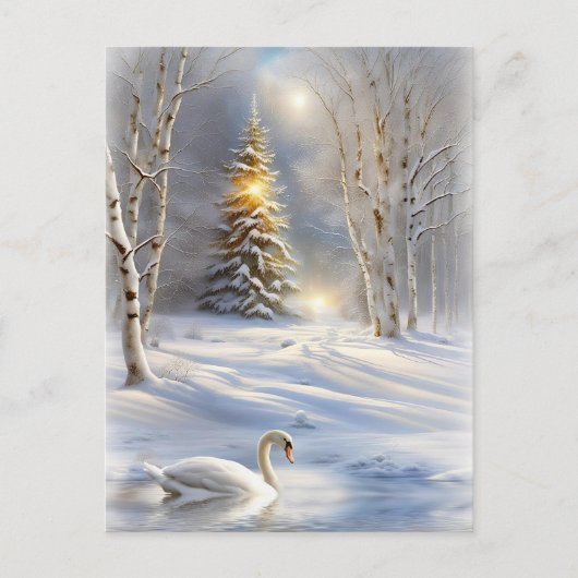Weihnachtsfeiertag mit Swan und Weihnachtsbaum Feiertagspostkarte (Vorderseite)