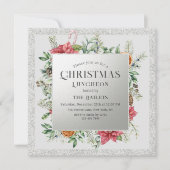 Weihnachtsfeiertag Mittagessen Glitzer Winter Flor Einladung (Vorderseite)