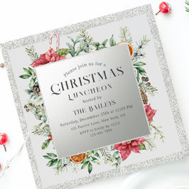 Weihnachtsfeiertag Mittagessen Glitzer Winter Flor Einladung