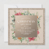 Weihnachtsfeiertag Mittagessen Glitzer Winter Flor Einladung (Vorderseite)