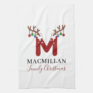 Weihnachtsfeiertag Monogram Antlers Match Family Geschirrtuch