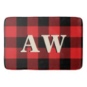 Weihnachtsfeiertag Monogram Red Black Gingham Badematte (Vorderseite)