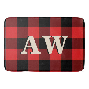 Weihnachtsfeiertag Monogram Red Black Gingham Badematte