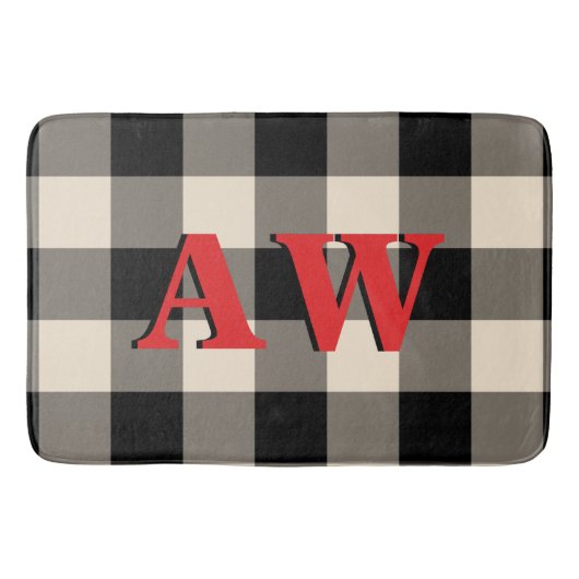 Weihnachtsfeiertag Monogram Red Black Ivory Gingha Badematte (Vorderseite)