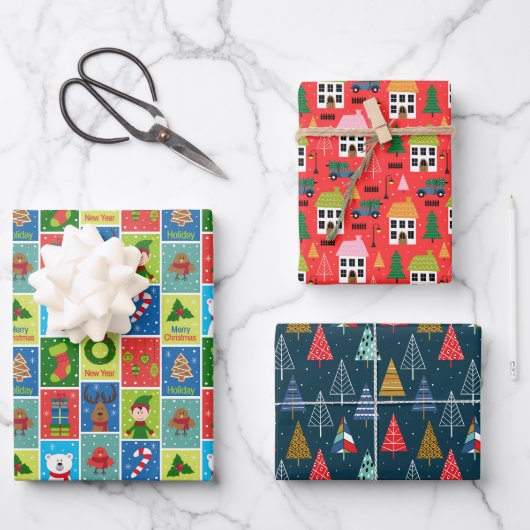 Weihnachtsfeiertag Muster für Kinder Geschenkpapier Set (Vorderseite)