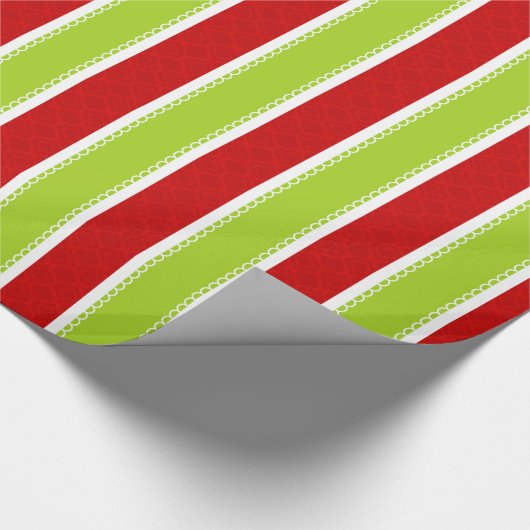 Weihnachtsfeiertag Muster Grün & Rot Streifen Geschenkpapier (Ecke)