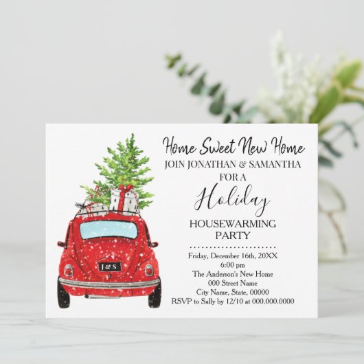 Weihnachtsfeiertag Neue Zuhause Bash Einladung (Stehend Vorderseite)