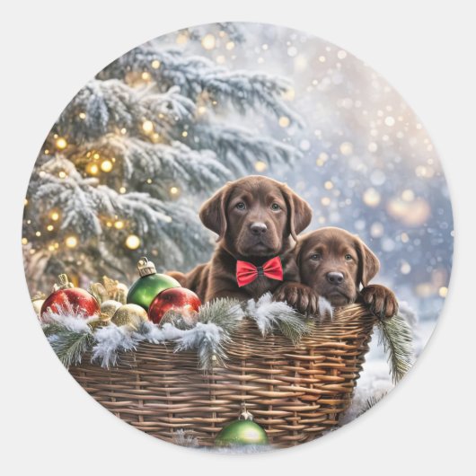 Weihnachtsfeiertag Niedlicher Labrador Welpen Runder Aufkleber (Vorderseite)