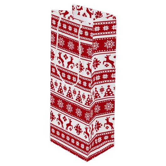 Weihnachtsfeiertag Nordic Pattern Gemütlich Geschenktüte Für Weinflaschen (Vorderseite Schrägansicht)