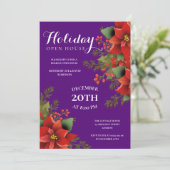 Weihnachtsfeiertag Offenes Haus Poinsettia Lila Einladung (Stehend Vorderseite)