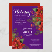 Weihnachtsfeiertag Offenes Haus Poinsettia Lila Einladung (Vorne/Hinten)