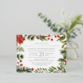 Weihnachtsfeiertag Open House Botanisches Silber Folie Einladungspostkarte (Stehend vorne)