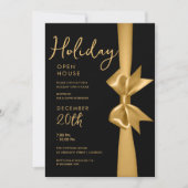 Weihnachtsfeiertag Open House Gold Ribbon Black Einladung (Vorderseite)