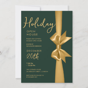 Weihnachtsfeiertag Open House Gold Ribbon Green Einladung