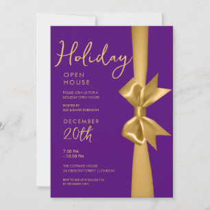 Weihnachtsfeiertag Open House Gold Ribbon Lila Einladung