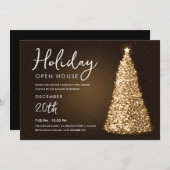 Weihnachtsfeiertag Open House Gold Tree Einladung (Vorne/Hinten)