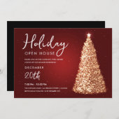Weihnachtsfeiertag Open House Gold Tree Red Einladung (Vorne/Hinten)
