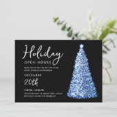 Weihnachtsfeiertag Open House Navy Tree Einladung (Stehend Vorderseite)