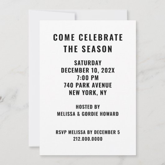 Weihnachtsfeiertag Open House Party Einladung (Rückseite)