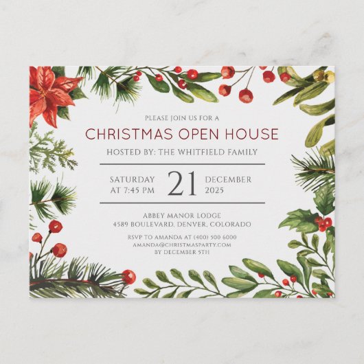 Weihnachtsfeiertag Open House Party Einladungspostkarte (Vorderseite)