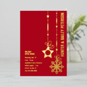 Weihnachtsfeiertag Open House Party Gold Folieneinladung (Stehend vorne)