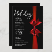 Weihnachtsfeiertag Open House Red Ribbon Black Einladung (Vorne/Hinten)