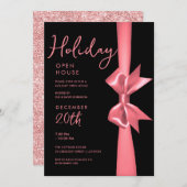 Weihnachtsfeiertag Open House Rose Gold Ribbon Einladung (Vorne/Hinten)