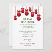 Weihnachtsfeiertag Open House Rote Ornamente Einladung (Vorderseite)