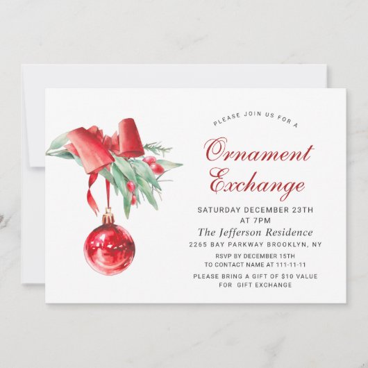 Weihnachtsfeiertag Ornament Exchange Party Einladung (Vorderseite)
