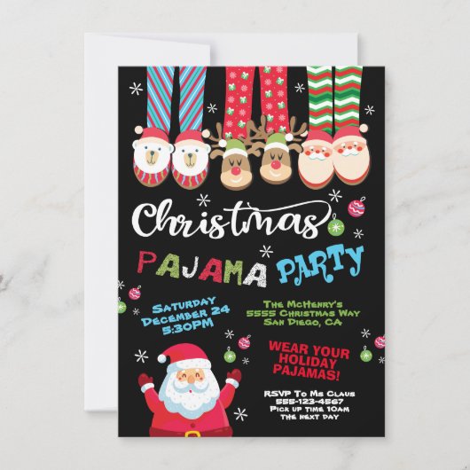 Weihnachtsfeiertag Pajama-Party Einladung (Vorderseite)
