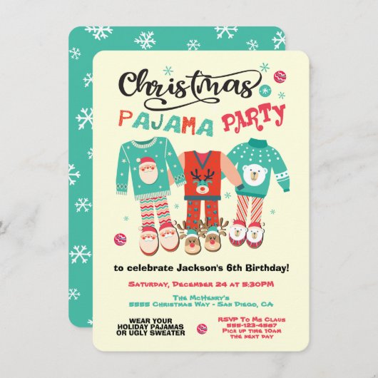 Weihnachtsfeiertag Pajama-Party Einladung (Vorne/Hinten)