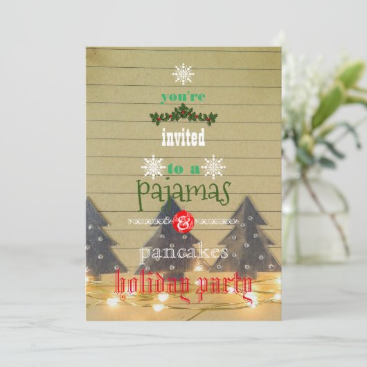 Weihnachtsfeiertag Pajamas & Pancakes Party Einladung (Stehend Vorderseite)