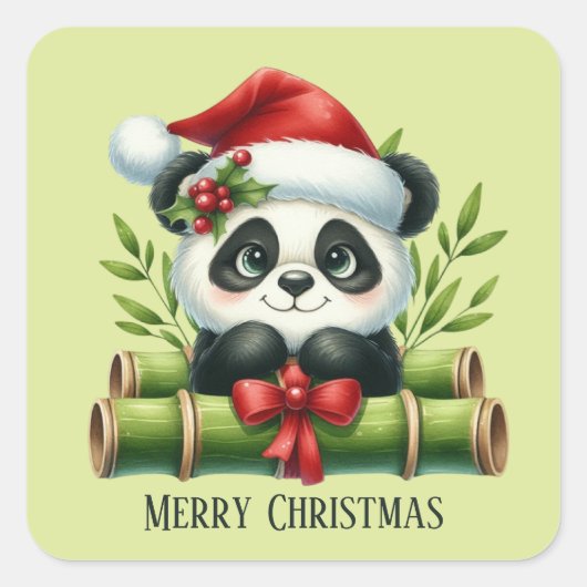 Weihnachtsfeiertag Panda Bär fügen Text hinzu Quadratischer Aufkleber (Vorderseite)
