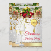 Weihnachtsfeiertag Pariser Champagner Rotes Gold S Einladung (Vorne/Hinten)