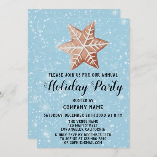 Weihnachtsfeiertag - Party Blue Snow Einladung (Vorne/Hinten)