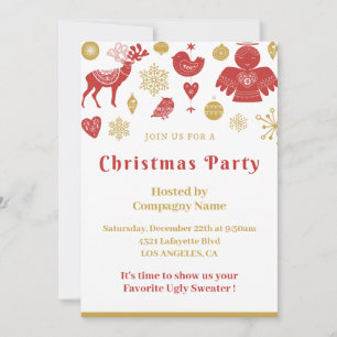 Weihnachtsfeiertag Party Einladung Gold Red Nordic