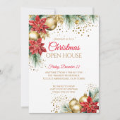 Weihnachtsfeiertag Party Poinsettia Gold Einladung (Vorderseite)