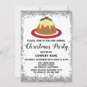 Weihnachtsfeiertag Party Pudding Red Silver Einladung (Vorderseite)