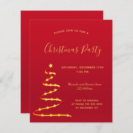 Weihnachtsfeiertag Party Rotes Gold Moderne Einlad (Vorne/Hinten)