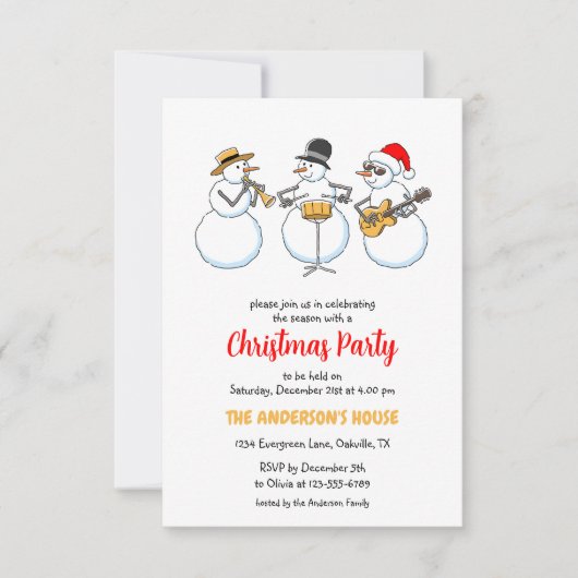 Weihnachtsfeiertag Party Snowmen Jazzband Einladung (Vorderseite)