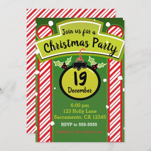 Weihnachtsfeiertag Party Whimsical Red Peppermint Einladung (Vorne/Hinten)